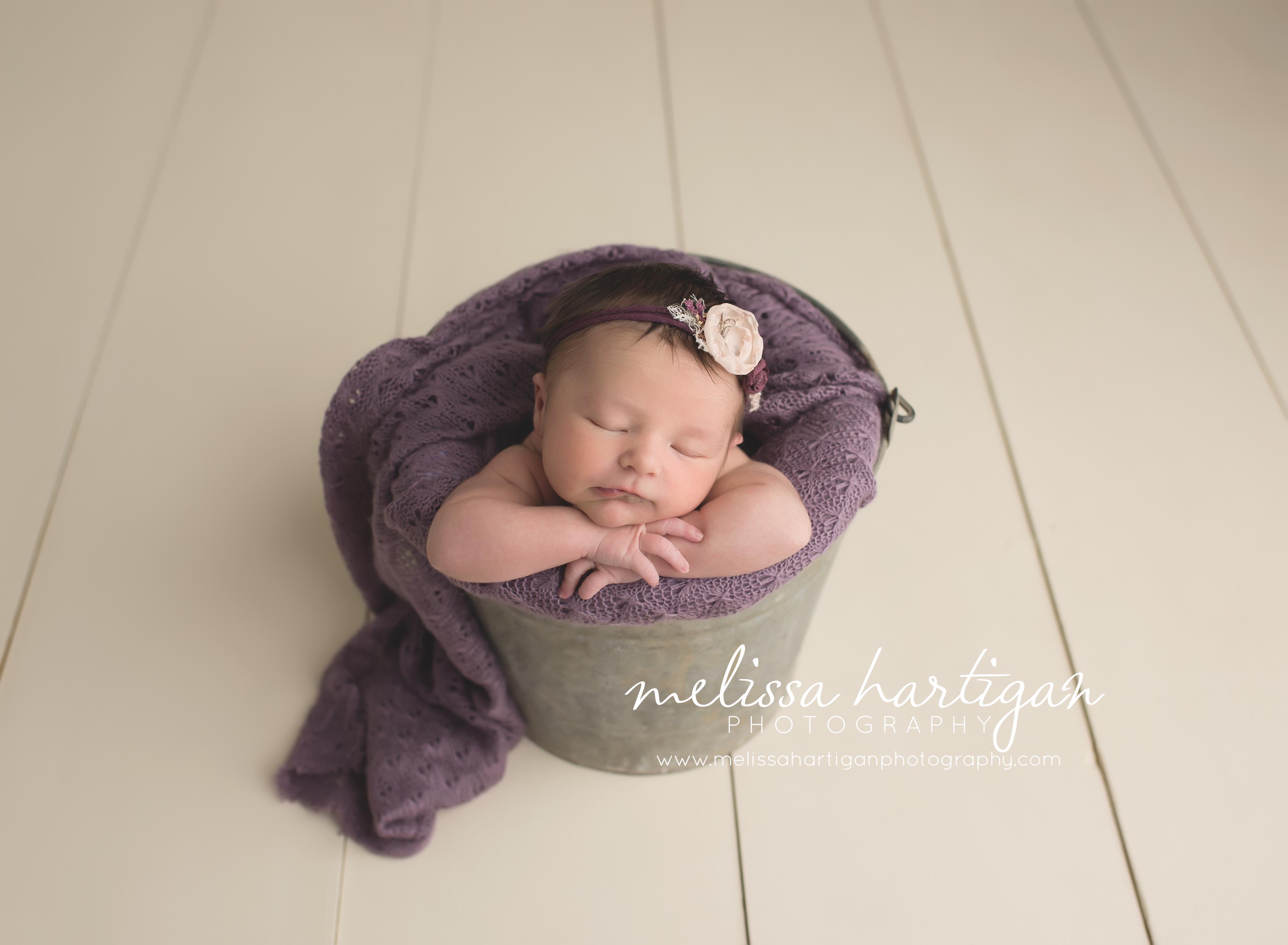 DSC_baby in a bucket_newborn_connecticut_CT_babygirl_purple_posed_blanket_melissa hartigan photography