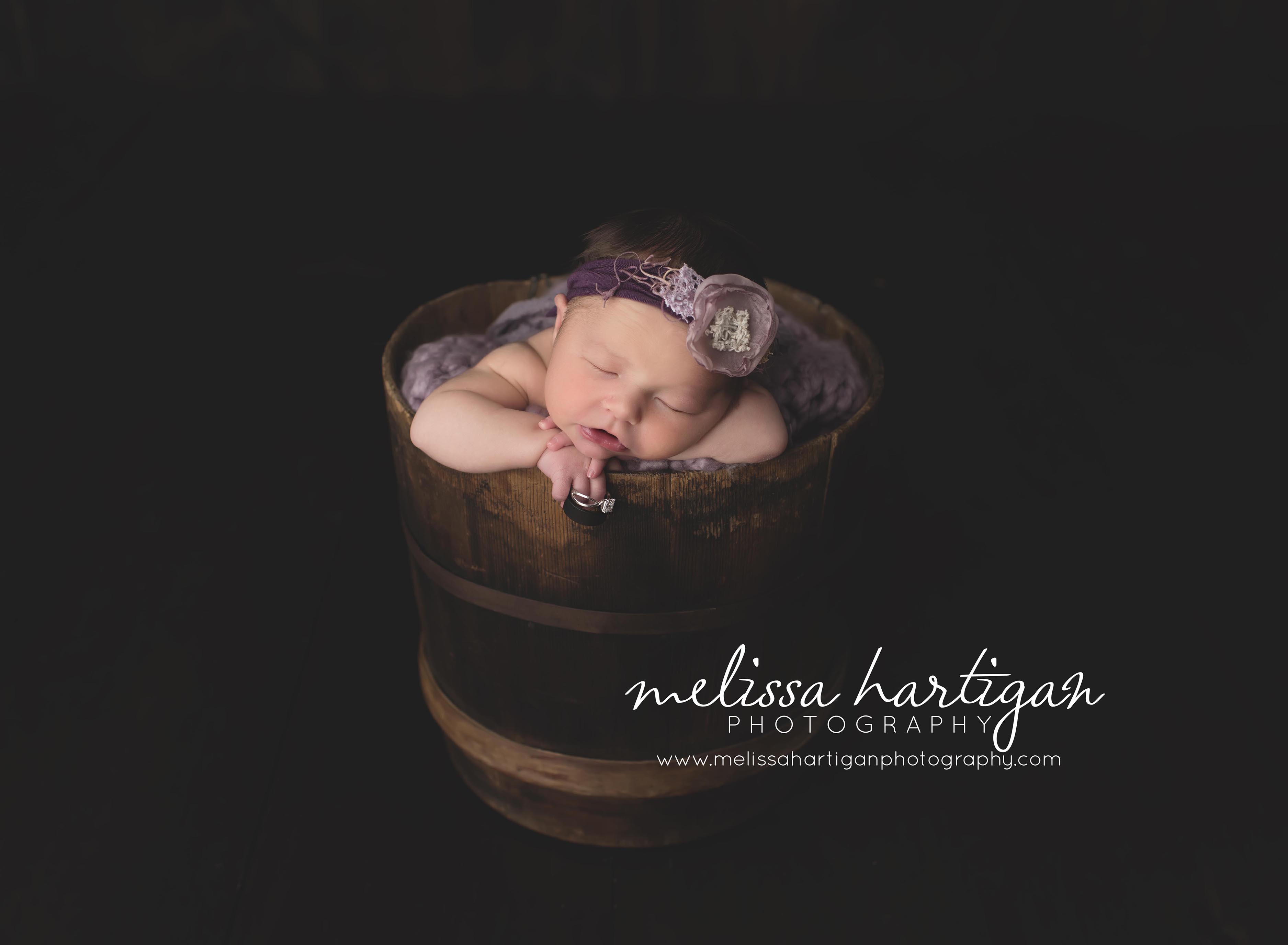 DSC_wooden bucket_newborn_connecticut_CT_babygirl_purple_posed_blanket_melissa hartigan photography