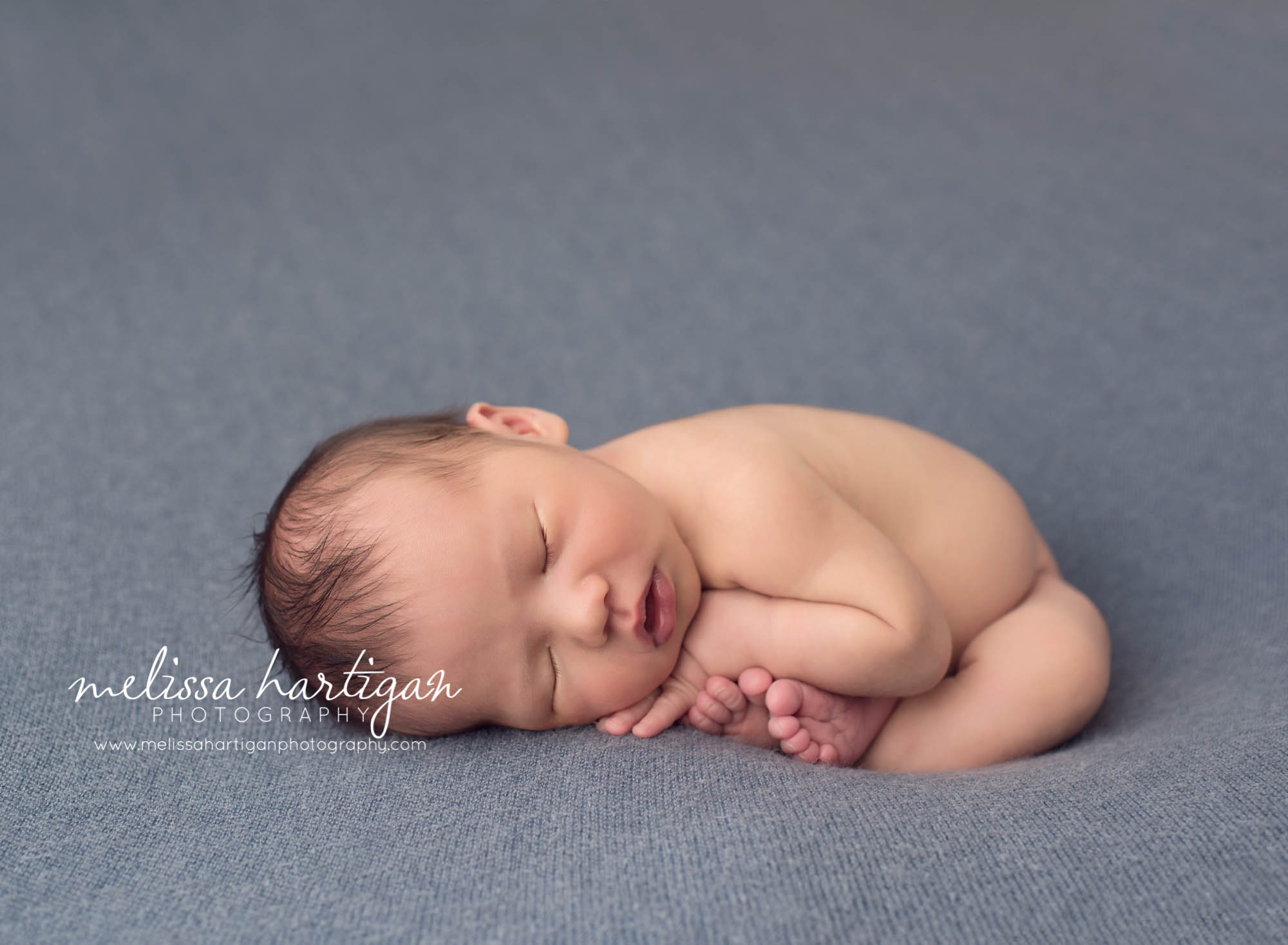 Melissa Hartigan Photography Maternity and Newborn Connecticut Photographer Lucas Newborn Session Baby boy sleeping on blue blanket