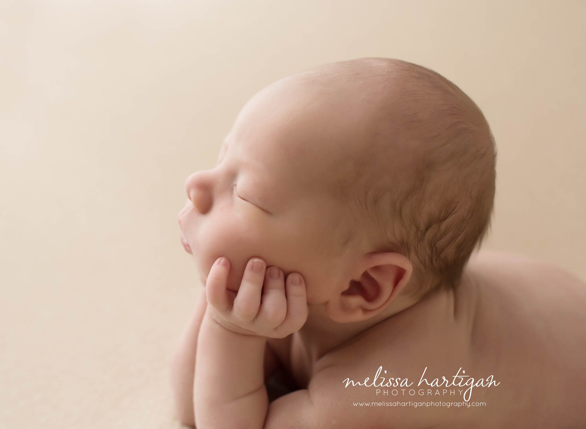 Melissa Hartigan Photography CT Newborn Photographer Taave CT Newborn Session baby boy in froggy pose shot from side