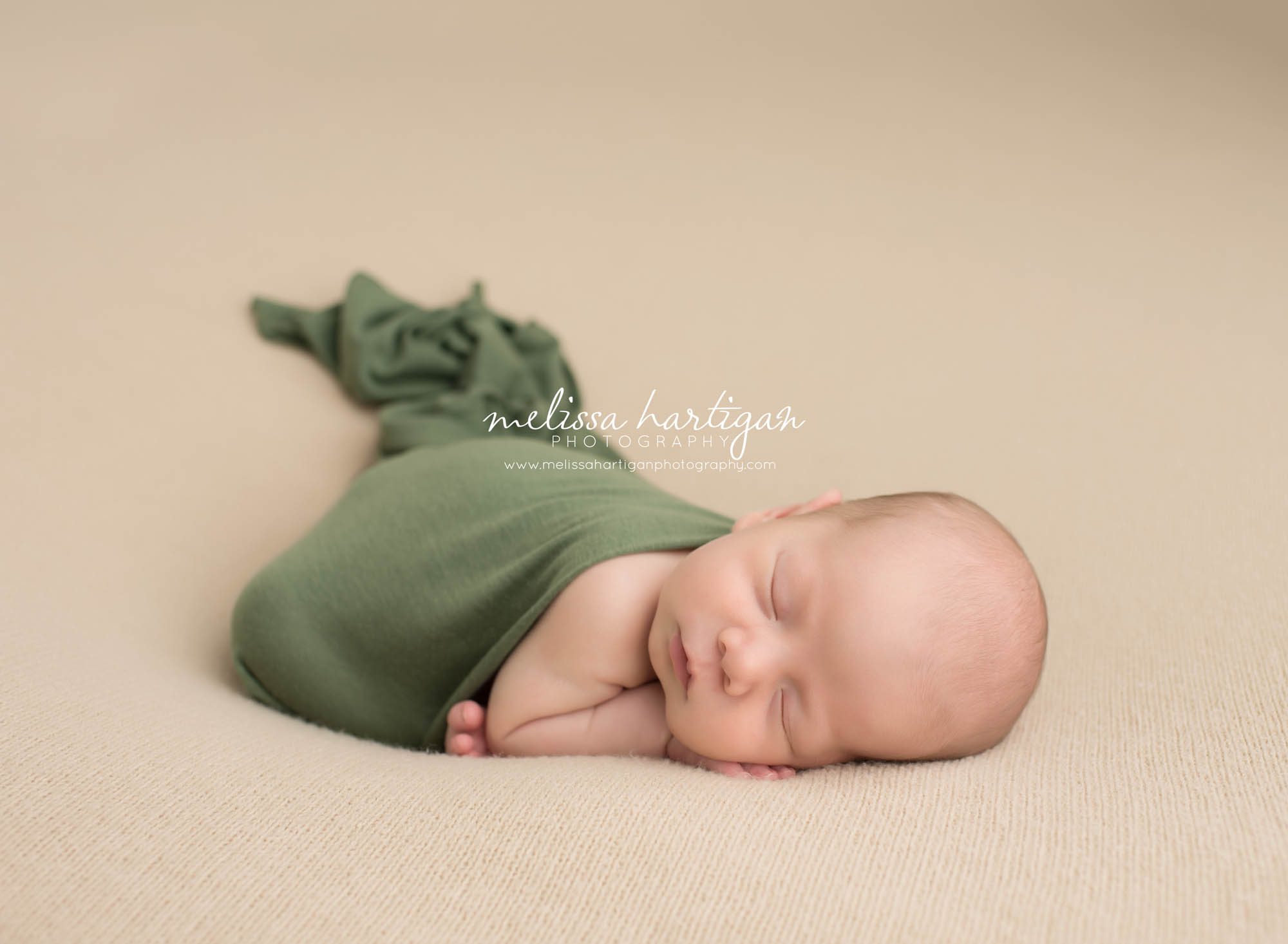 Melissa Hartigan Photography CT Newborn Photographer Taave CT Newborn Session baby boy sleeping wrapped green wrap