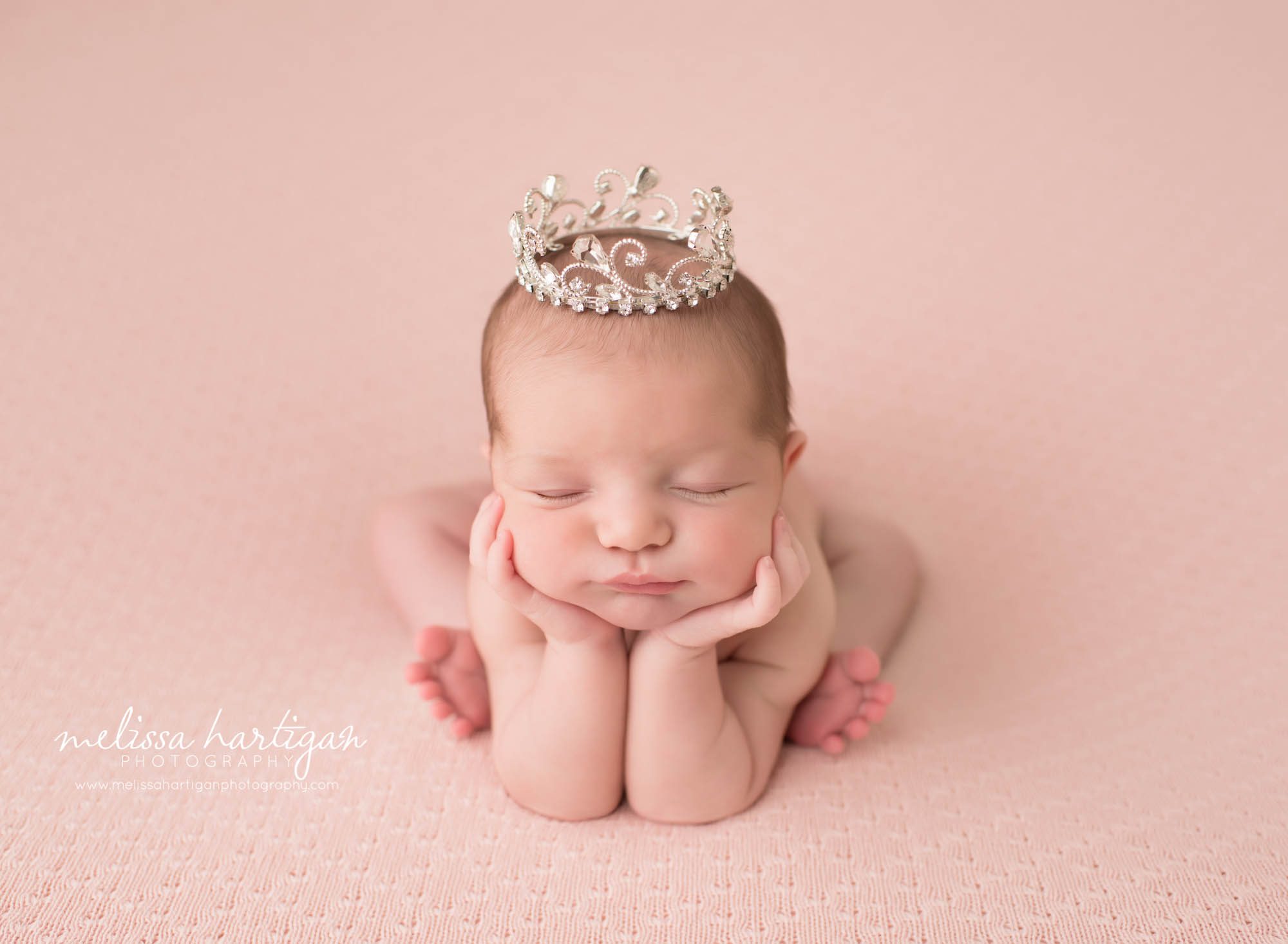Connecticut Newborn Photographer froggy pose with tiara