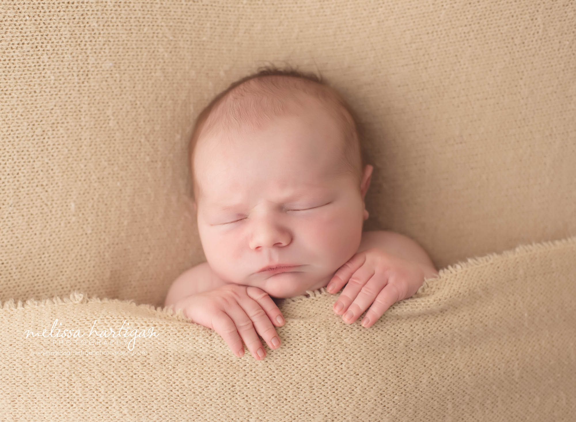 Baby boy sleeping tucked in pose CT Newborn Photographers