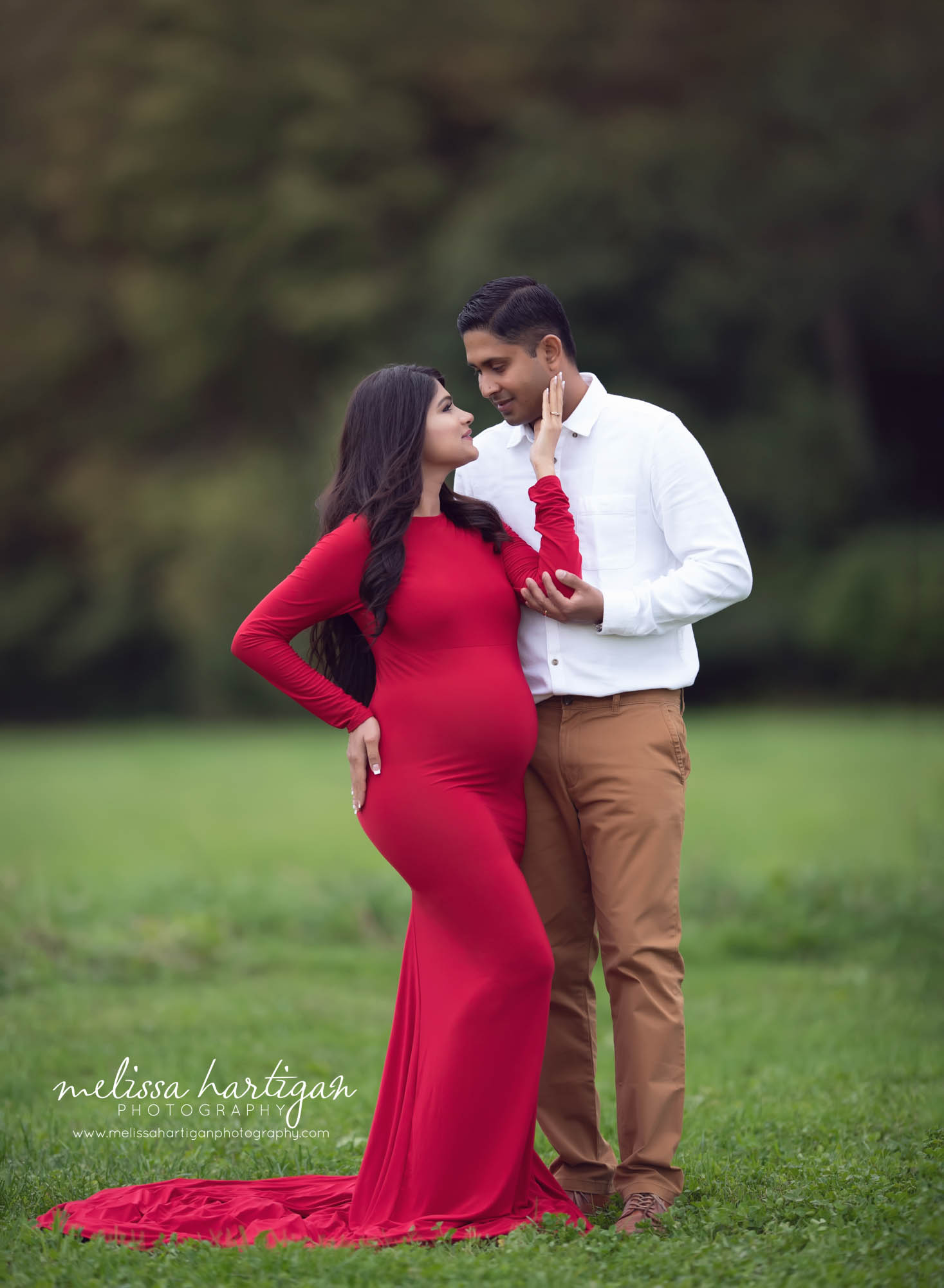 bright red maternity dress