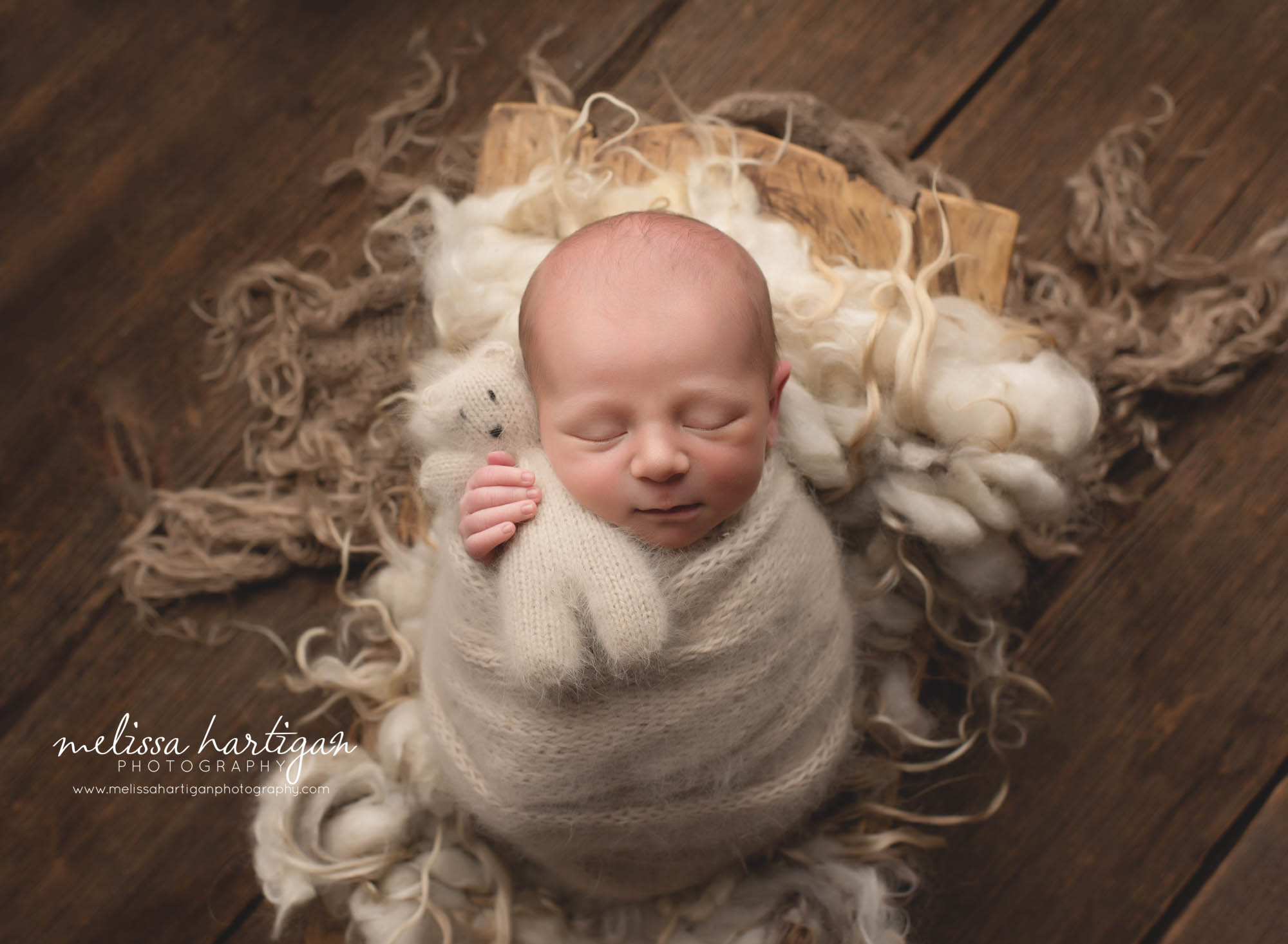 baby boy sleeping cuddling knitted teddy bear West Hartford CT newborn Photographer