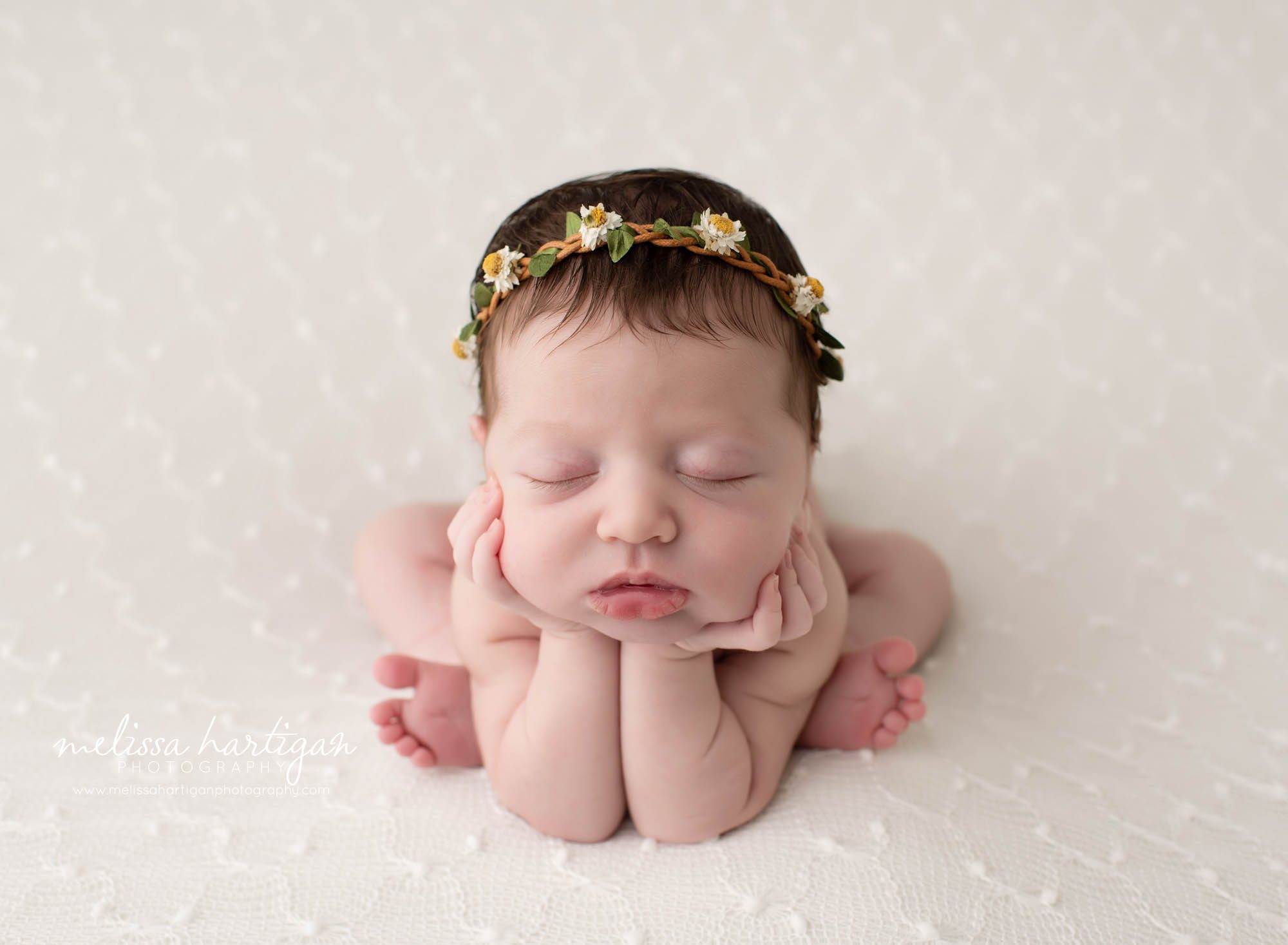 Baby girl posed froggy pose newborn photography CT