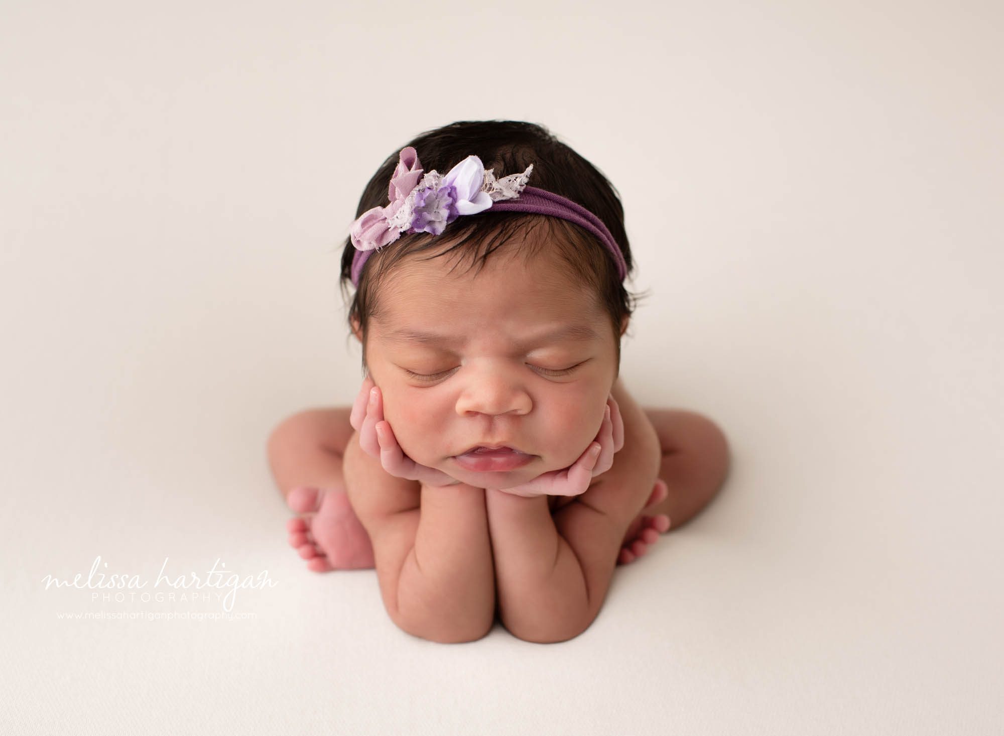 baby girl posed froggy pose CT newborn photographer