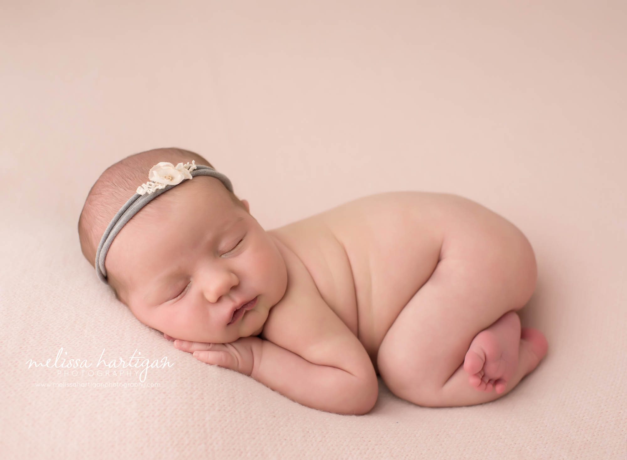 Newborn baby girl posed bum up newborn photography pose CT newborn Photographer