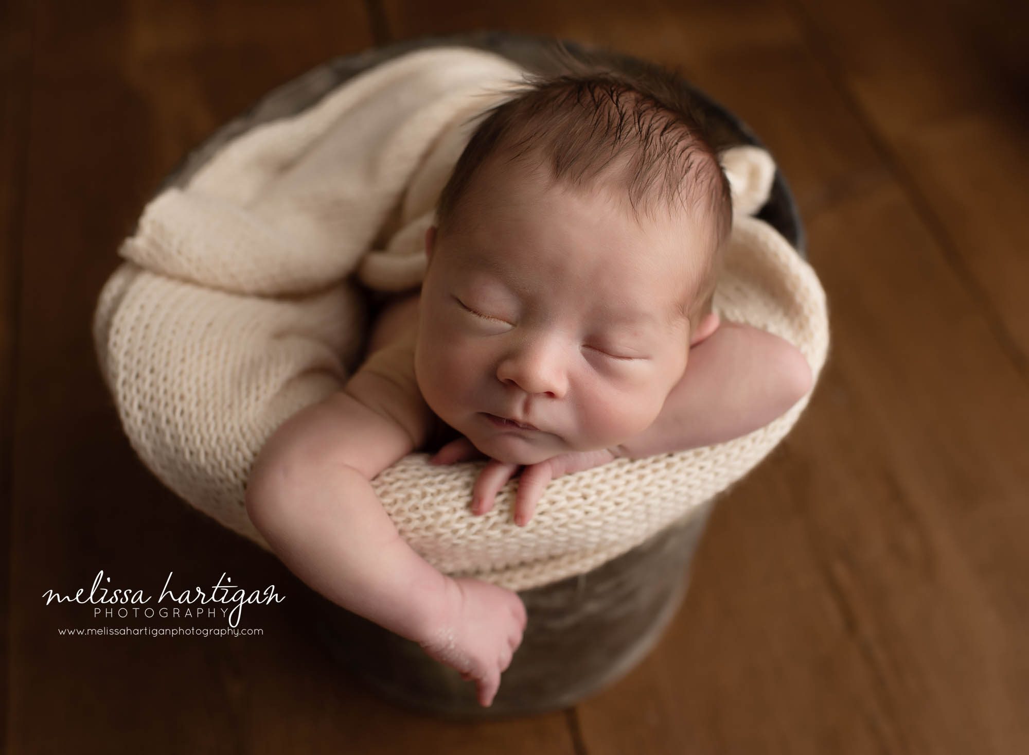 Newborn baby boy posed in bucket CT newborn Photography