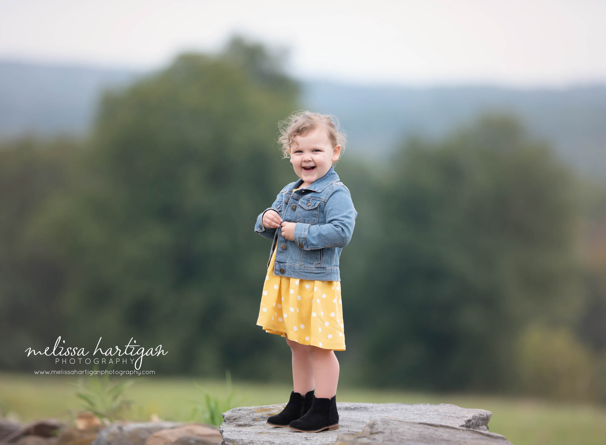 little girl standing on rock in park family photographer CT