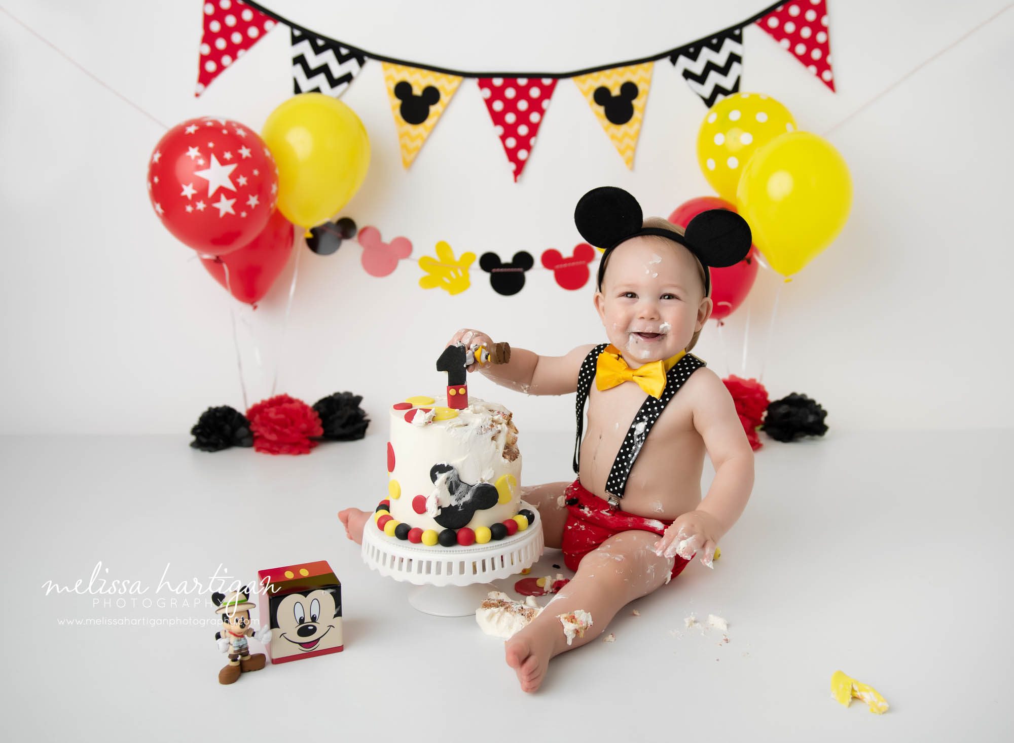 baby boy one year birthday milestone cake smash mickey mouse themed