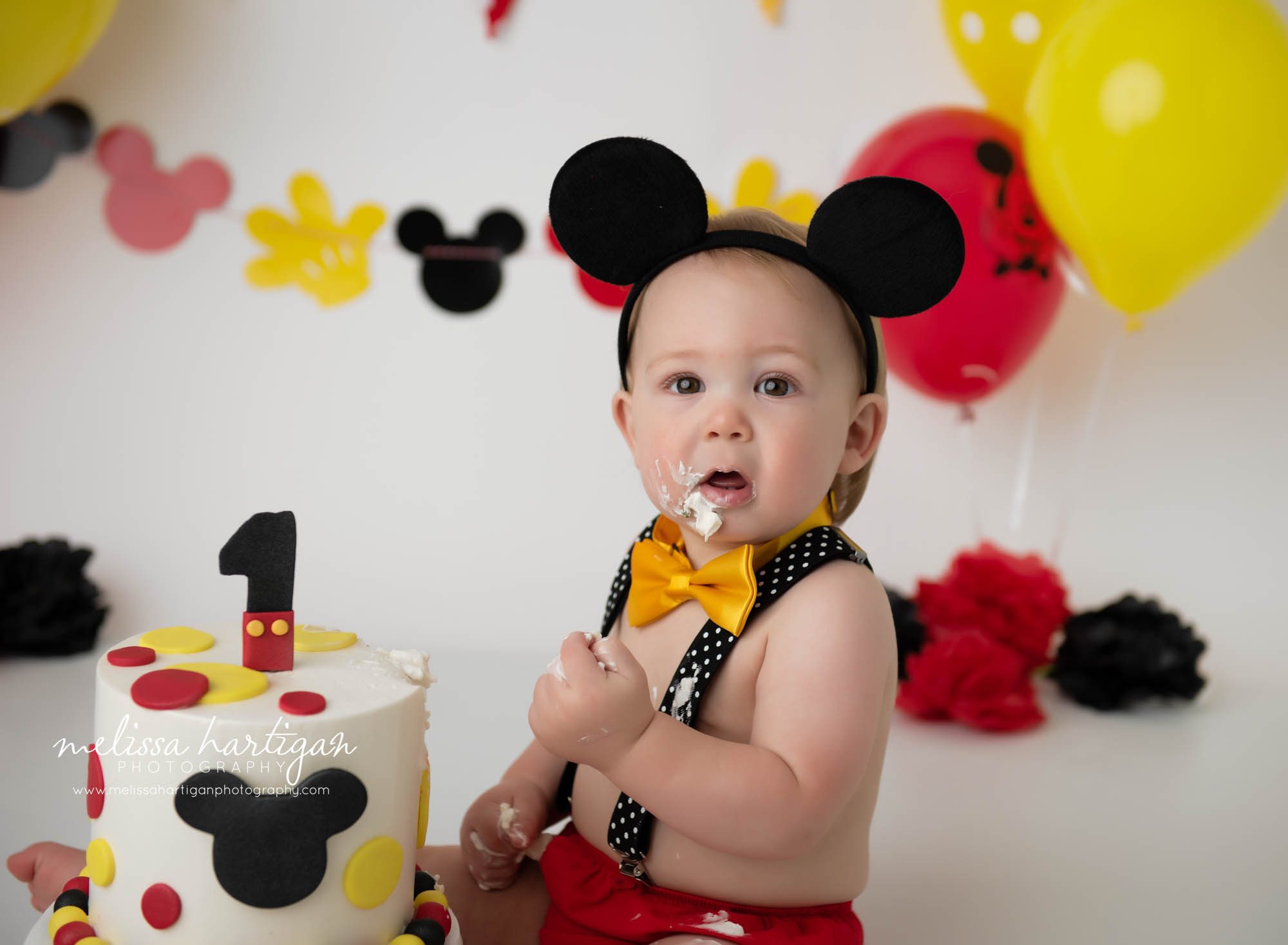 baby boy mickey mouse cake smash photography session columbia ct