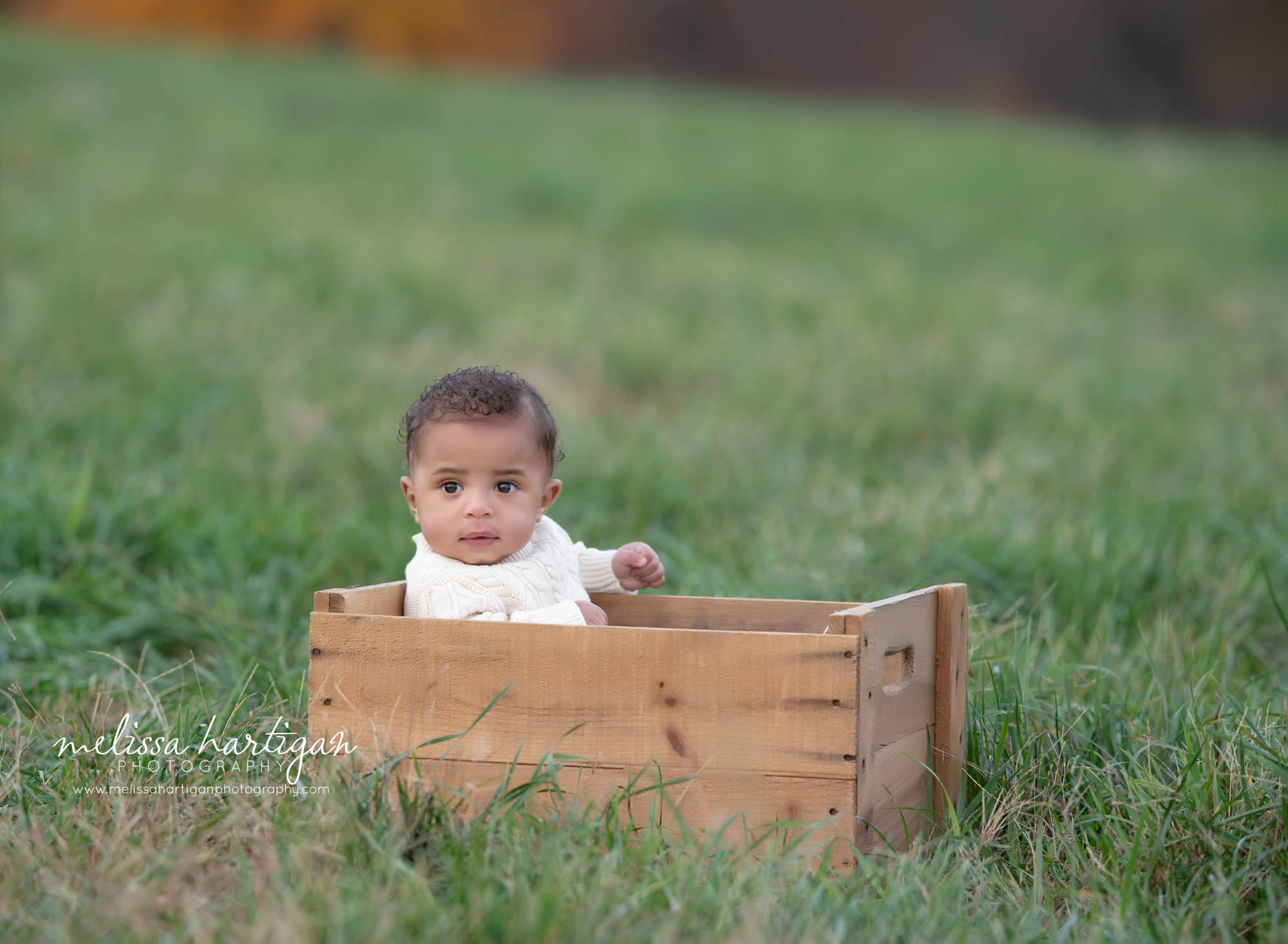 son sitting in crate outdoor family session