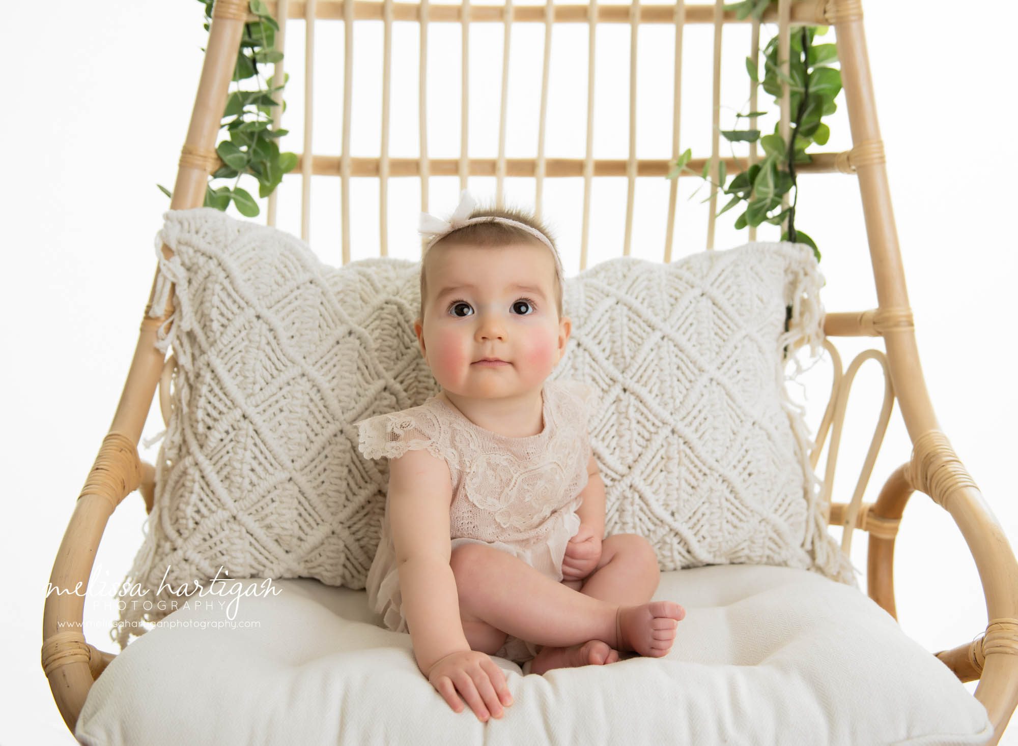 baby girl sitting up looking at camera milestone photo session CT baby photographer