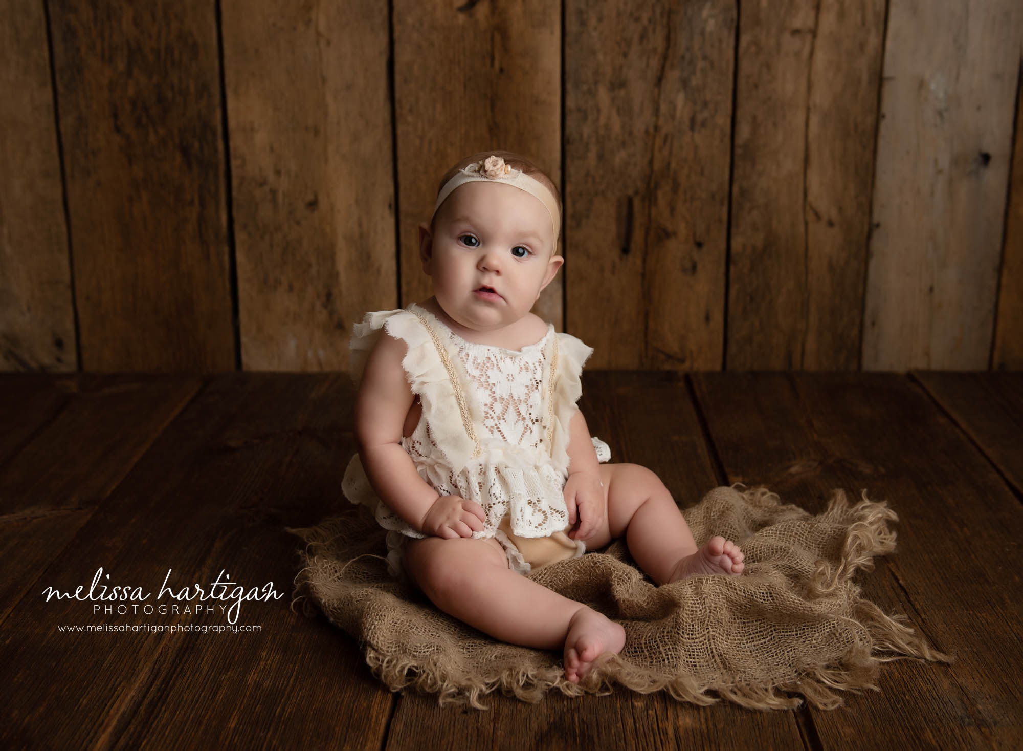 baby girl sitting up milestone session photography CT